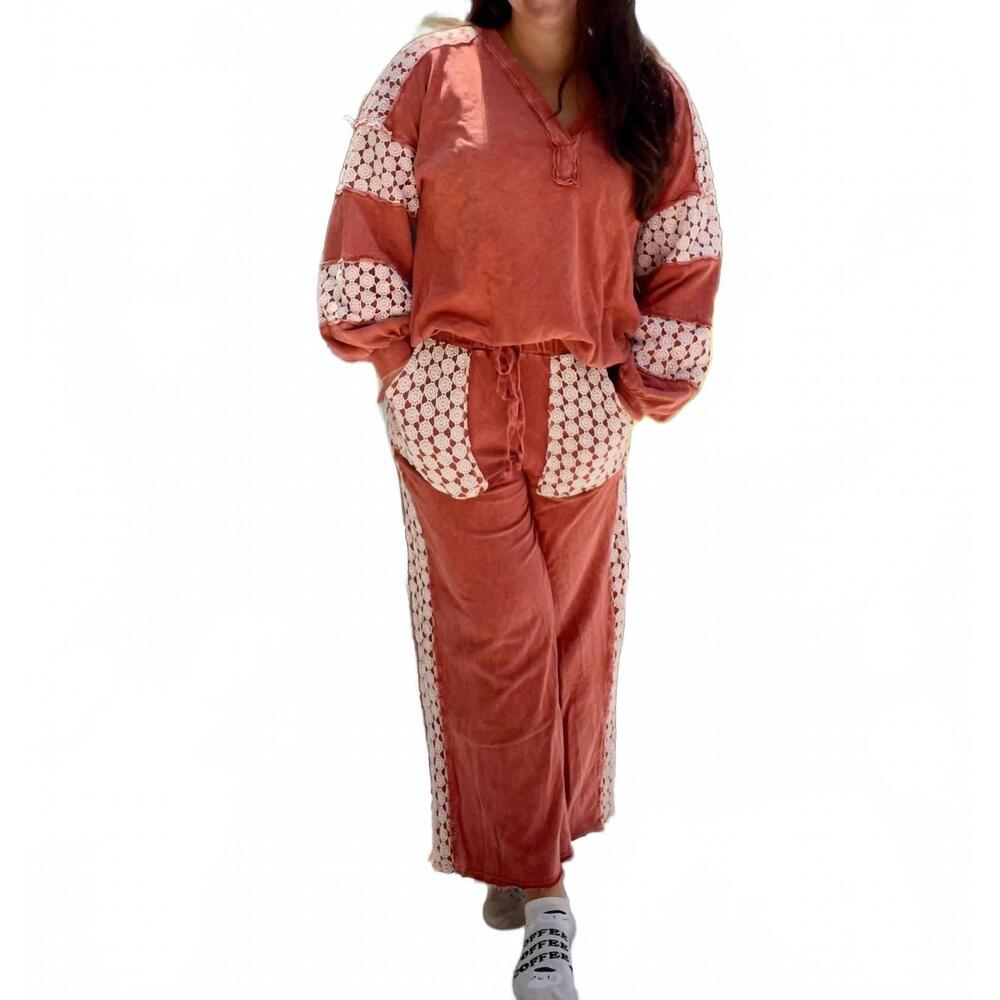 NEW J.HER kelsey lace pullover set in rust
